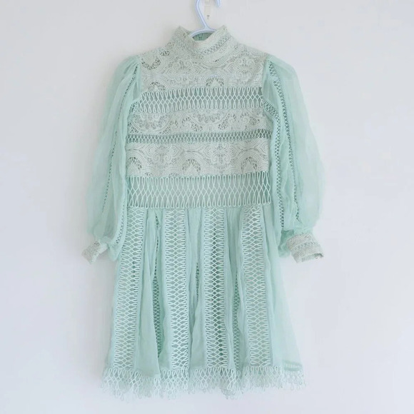 Zimmerman Rhythm Spiral Empire Dress Mint Green Lace & Chiffon Dress Size 0 - Picture 1 of 16